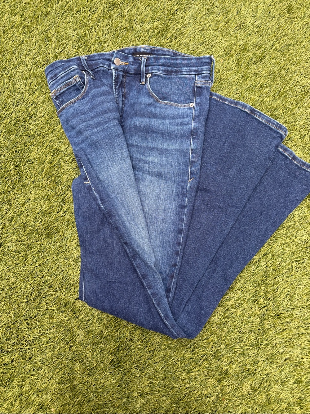 Good American Dark Blue Flare Wide-Leg Jeans